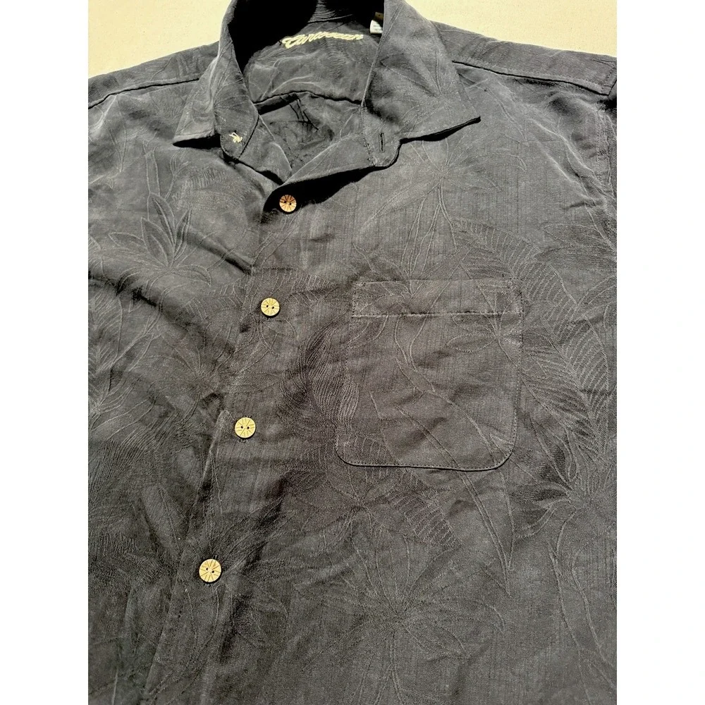 Caribbean Men's Navy Floral Cotton Woven SS Button-Up Shirt Pockets XL